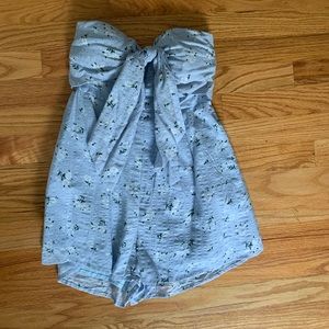 Here Comes The Sun Blue Floral Strapless Romper